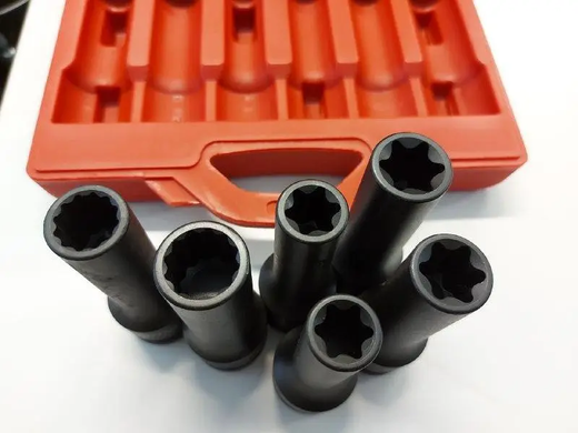 Набор головок ударных длинных 3/4" E18, E20, E22, E24, 17мм, 19мм 6 ед. TOPTUL JGAI0602