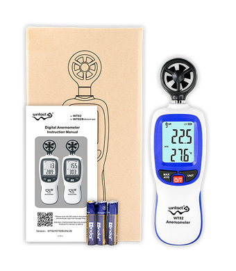 Вимірювач швидкості вітру, анемометр 0,3-30м / с, -10-45 ° C WINTACT WT82