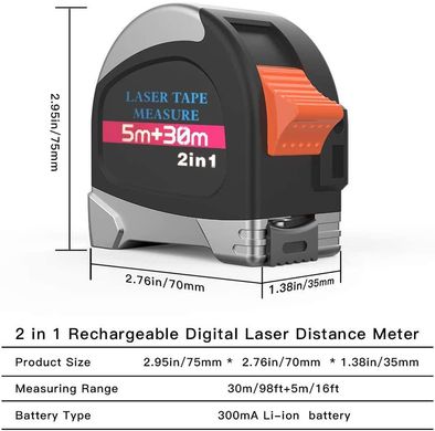 Далекомір лазерний / рулетка 2-в-1 5/30 м LT30B