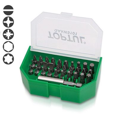 Набор бит 1/4" SL;PH;PZ;TORX;HEX +магнитный держатель 31ед. TOPTUL GAAW3101