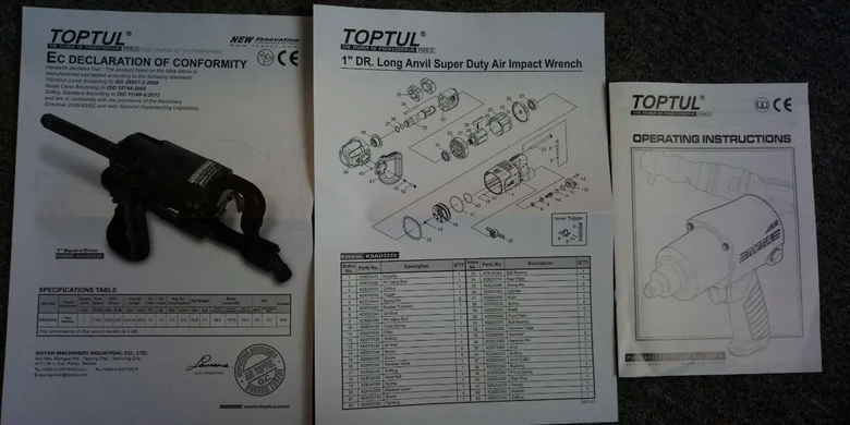 Пневмогайковерт 1" 2983N/m (дл. шпиндель) 5500об/мин 7,2кг Super Duty TOPTUL KSAD3220