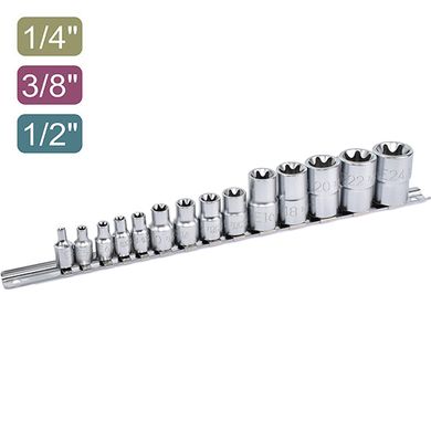 Набір головок TORX 1/4", 3/8", 1/2" E4-E24 14од.(зірка Давида) TOPTUL GAAR1402