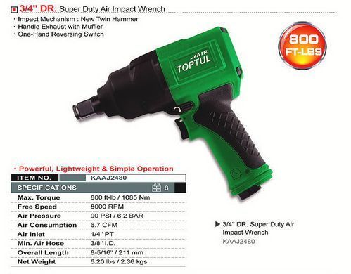 Пневмогайковерт 3/4" 1085N/m 8000об/мин 2,36кг композитный корпус TOPTUL KAAJ2480