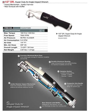 Пневмотріскачка посилена 1/2" TOPTUL 244N/m 700об/хв KAAH1620