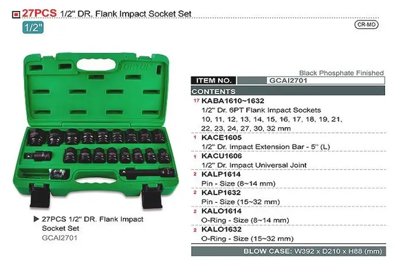 Набор головок ударных 1/2" 10-32мм 27ед. TOPTUL GCAI2701