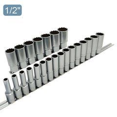 Набор головок длинных 12-гр. 1/2" 23ед. 8~24, 26~30, 32мм (на планке) TOPTUL GAAQ1623U-12